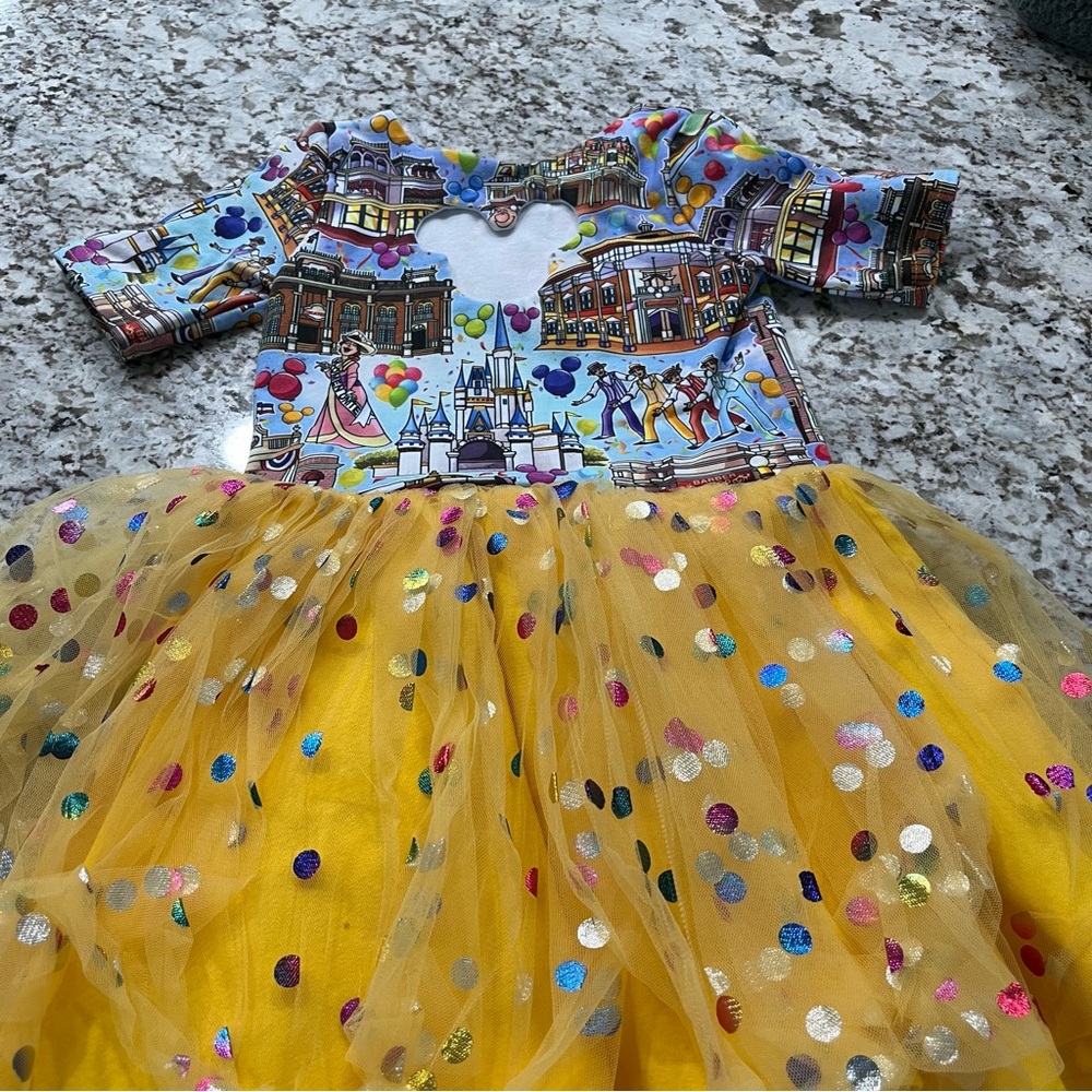 Colorful Kids Disney Main Street print dress